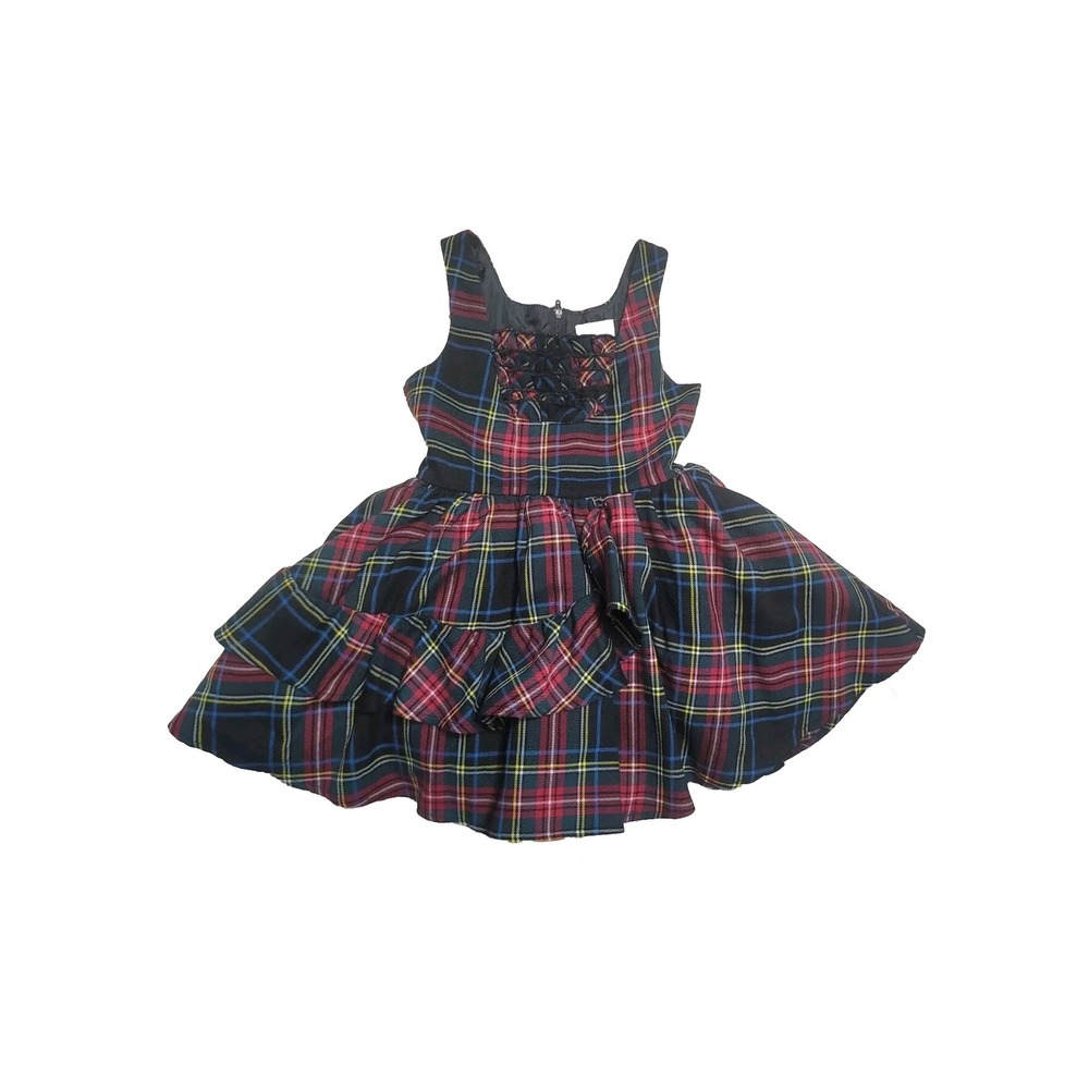 Harajuku Mini X Target Girls Holiday Red Black Plaid Tartan Mini Dress Size 6-6X